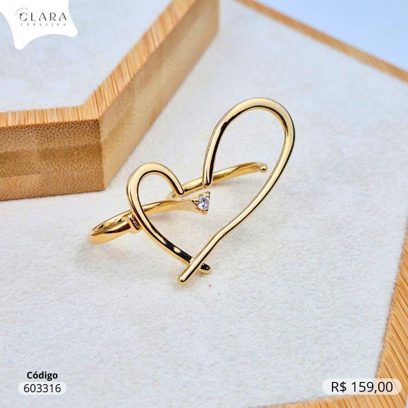 ANEL DUPLO FIO CORAÇÃO LISO C/ 1 ZIRCONIA REDONDA 3MM NO MEIO  - Dourado