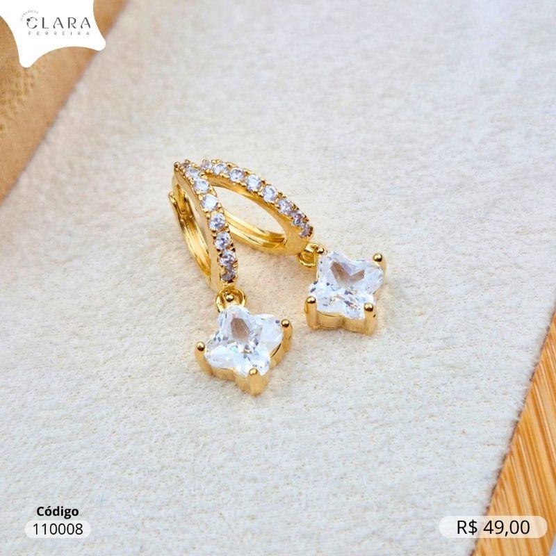 BRINCO ARGOLINHA CLICK 1 FILEIRA MICROZIRCONIAS C/ 1 ZIRCÔNIA TREVO DE 4 FOLHAS 5MM PENDURADO - 12X2MM - Dourado