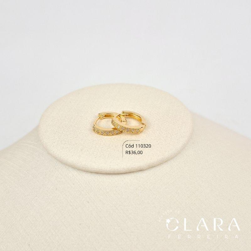 BRINCO ARGOLINHA CLICK 1 FILERA MICROZIRCONIAS C/ BORDA JATEADA - 13X2MM - Dourado