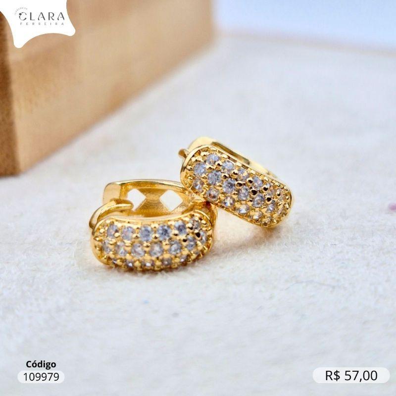 BRINCO ARGOLINHA CLICK 3 FILEIRAS MICRZORCÔNIAS C/ BORDAS LISAS - 12X4MM - Dourado