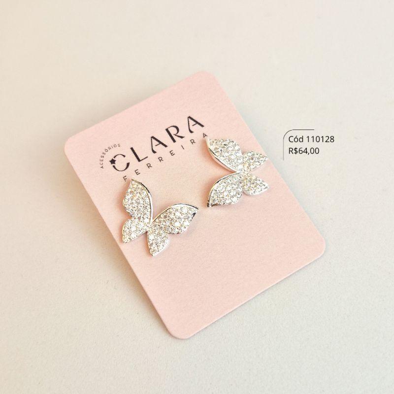 BRINCO BORBOLETA MICROZIRCÔNIAS - 14MM - Banho de Prata - LIMITADA