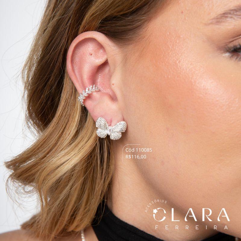 BRINCO BORBOLETA MICROZIRCÔNIAS - 19MM - Banho de Prata - PEÇA VENDIDA