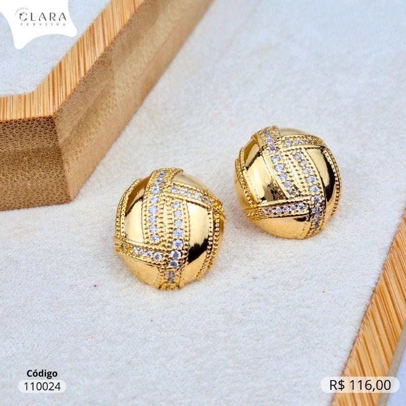 BRINCO BOTÃO C/ 4 FILEIRAS MICROZIRCÔNIAS - 18MM - Dourado