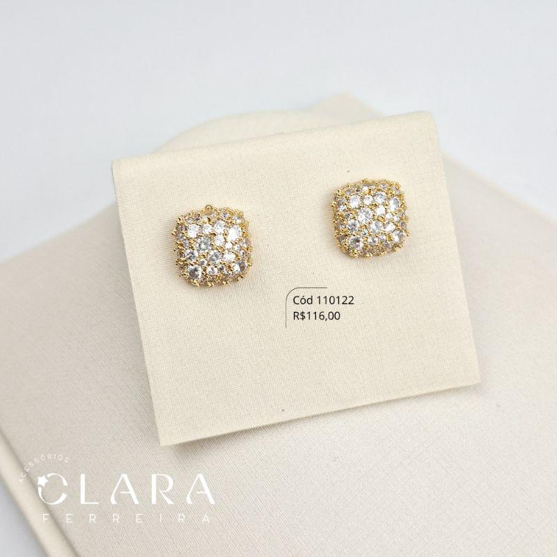 BRINCO CHUVEIRINHO QUADRADO ZIRCÔNIAS REDONDAS - 15MM - Dourado