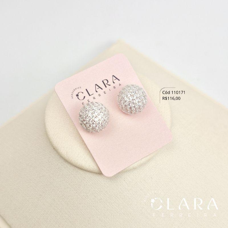 BRINCO CHUVEIRINHO REDONDO MICROZIRCÔNIAS - 14MM - Banho de Prata - LIMITADA