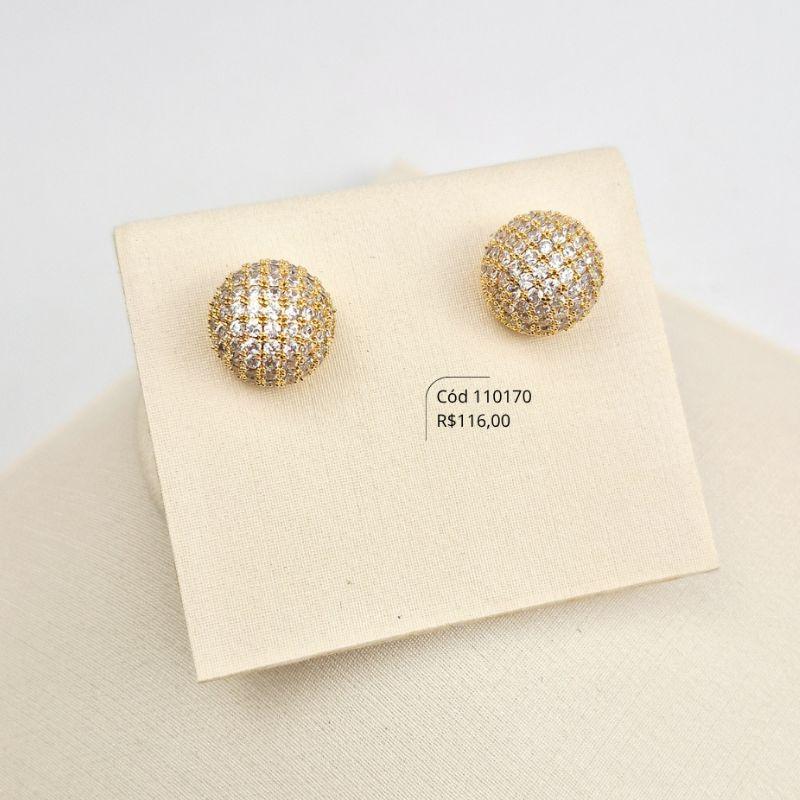 BRINCO CHUVEIRINHO REDONDO MICROZIRCÔNIAS - 14MM - Dourado