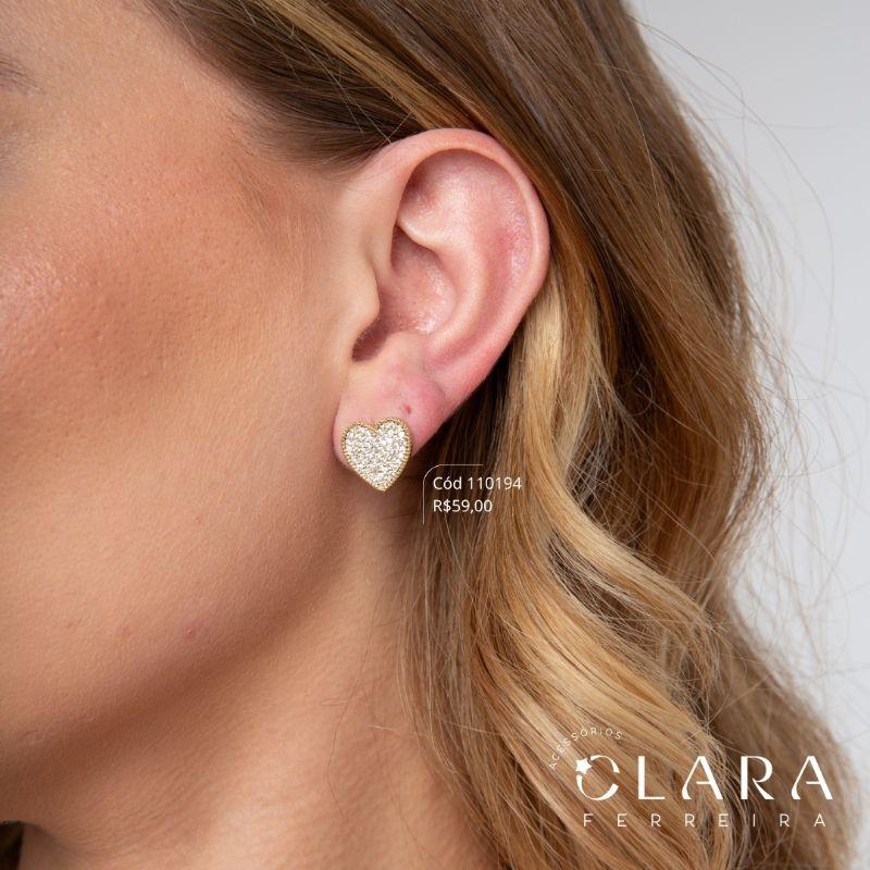 BRINCO CORAÇÃO MICROZIRCÔNIAS - EDIÇÃO LIMITADA - 14MM - Dourado - PEÇA VENDIDA