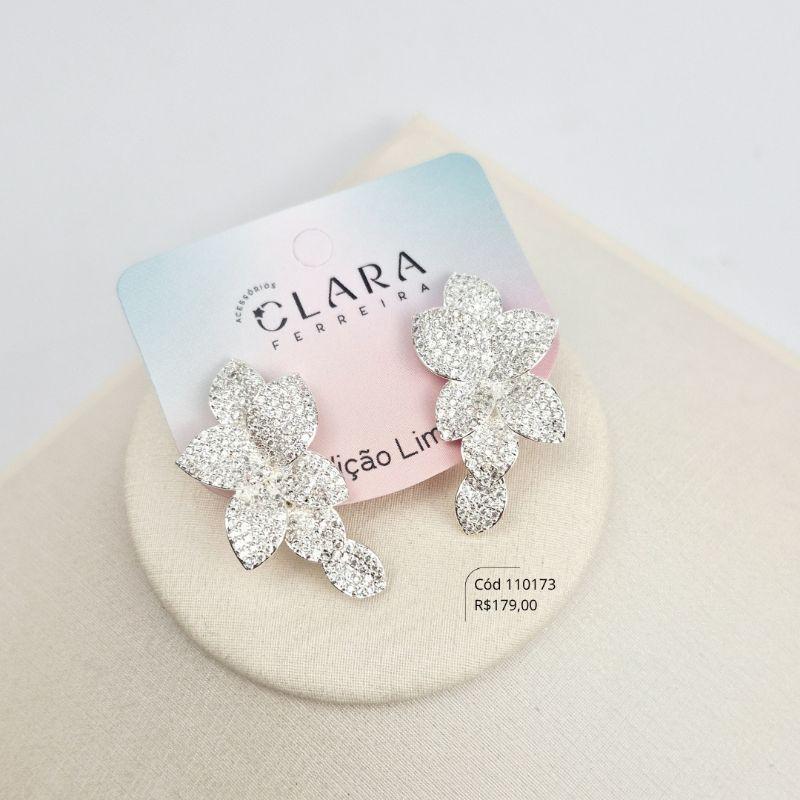 BRINCO EAR CUFF FOLHAS MICROZIRCÔNIAS - EDIÇÃO LIMITADA - 34MM - Banho de Prata - VENDIDA