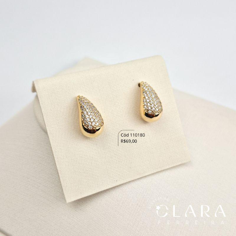 BRINCO GOTA MICROZIRCÔNIAS - EDIÇÃO LIMITADA - 16MM - Dourado - PEÇA VENDIDA