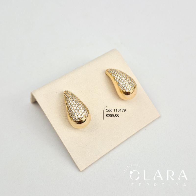 BRINCO GOTA MICROZIRCÔNIAS - EDIÇÃO LIMITADA - 20MM - Dourado - PEÇA VENDIDA