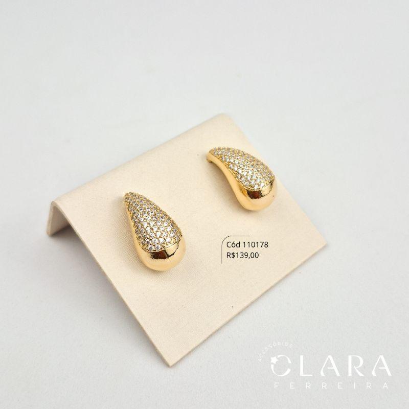 BRINCO GOTA MICROZIRCÔNIAS - EDIÇÃO LIMITADA - 25MM - Dourado - PEÇA VENDIDA