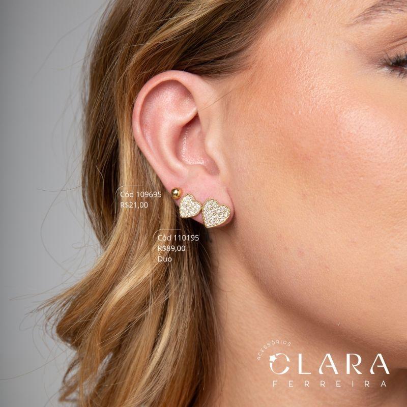 BRINCO KIT DUO CORAÇÃO MICROZIRCÔNIAS - EDIÇÃO LIMITADA - 10 E 12MM - Dourado - PEÇA VENDIDA