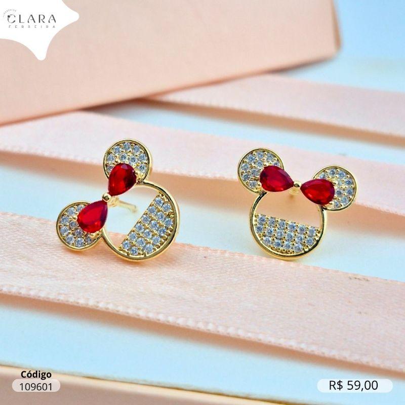 BRINCO MINNEI MICROZIRCONIA VAZADA C/ LAÇO ZIRCONIA 2 GOTAS 3MM VERMELHAS - 12MM - Dourado