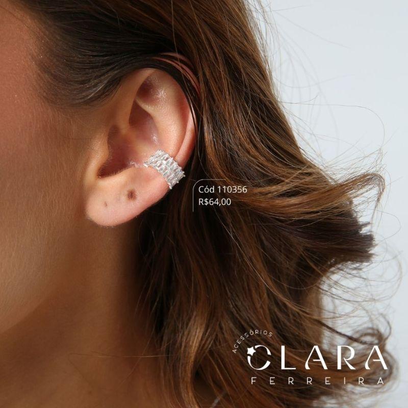 BRINCO PIERCING FAKE 2 FILEIRAS ZIRCÔNIAS BAGUETE - 7MM - EDIÇÃO LIMITADA - Banho de Prata