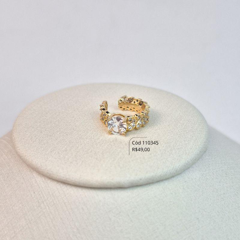 BRINCO PIERCING FAKE FOLHAS MICROZIRCÔNIAS C/ 1 ZIRCÔNIA REDONDA 5MM - 5MM - Dourado - LIMITADA