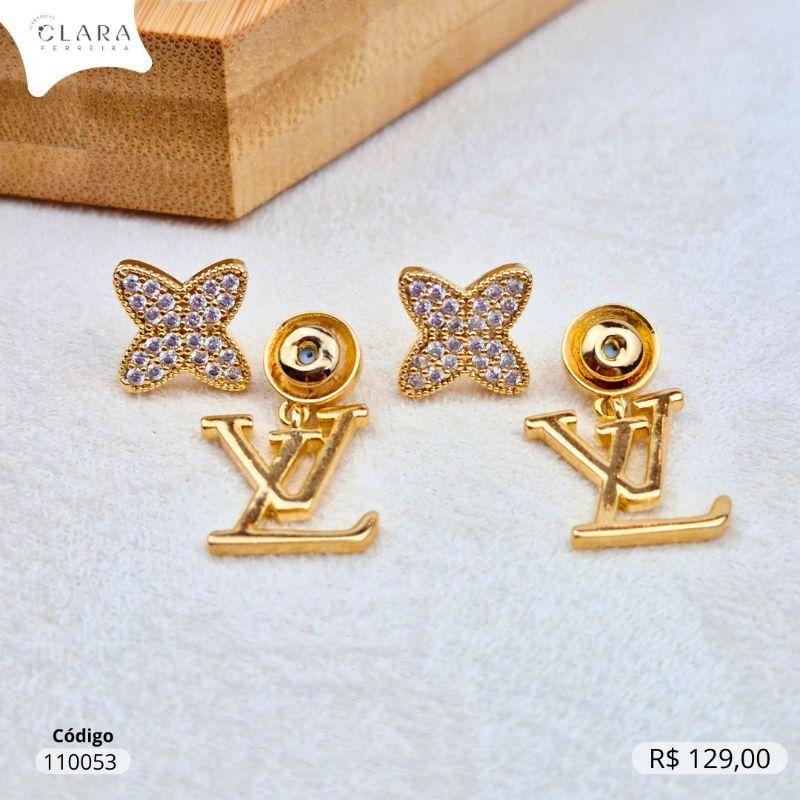 BRINCO TREVO LOUIS VUITTON MICROZIRCÔNIA C/ PINGENTE  LOUIS VUITTON  LISO PENDURADO - 14MM - Dourado