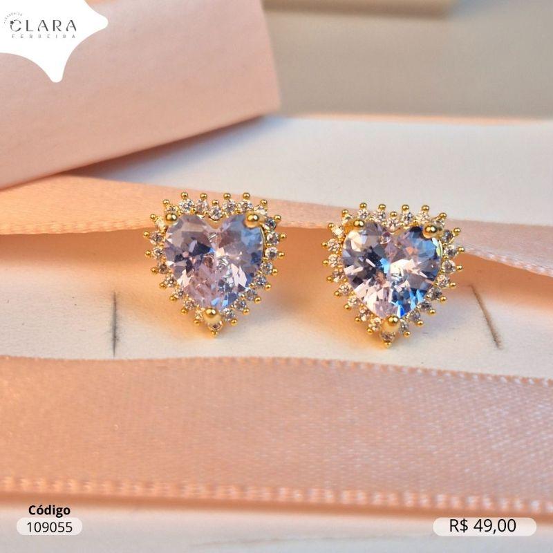 BRINCO ZIRCONIA CORAÇÃO 8MM ADORNADA MICROZIRCONIAS  - Dourado