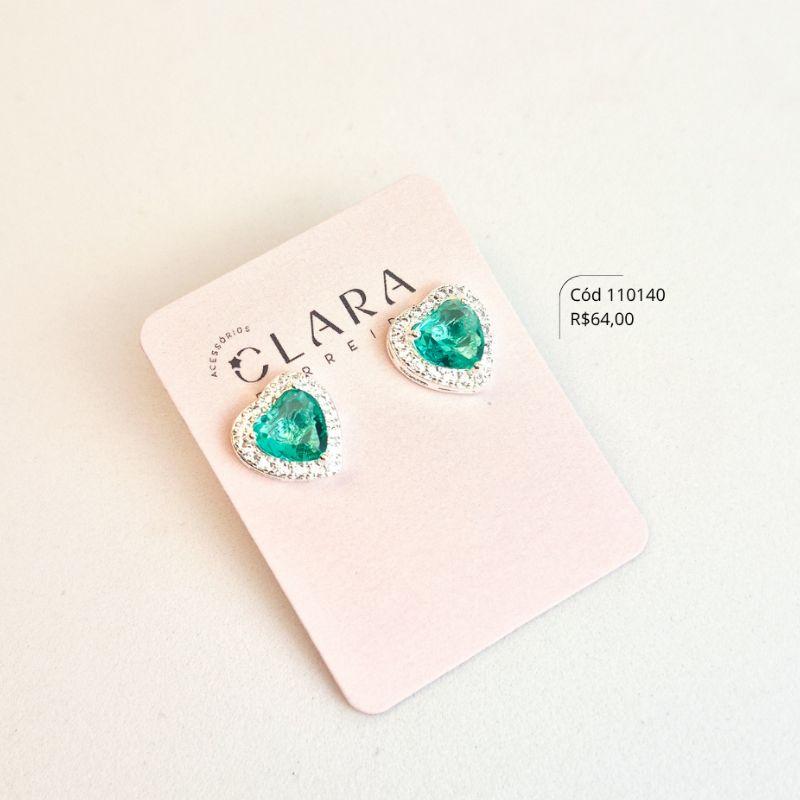 BRINCO ZIRCÔNIA CORAÇÃO COLORIDA 6MM ADORNADA 1 FILEIRA MICROZIRCÔNIAS - 11MM - Banho de Prata