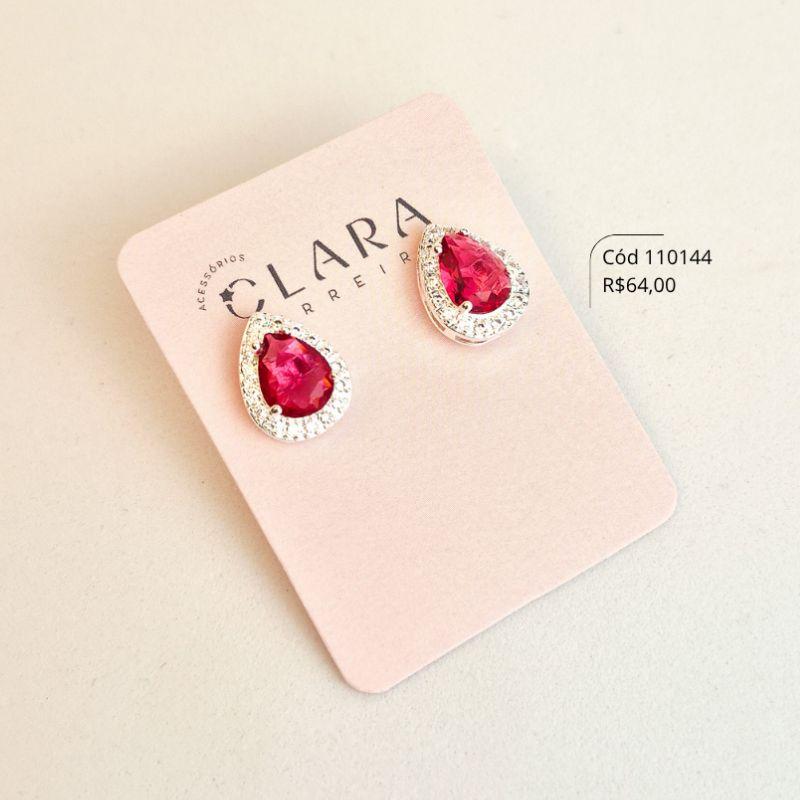 BRINCO ZIRCÔNIA GOTA COLORIDA 9MM ADORNADA 1 FILEIRA MICROZIRCÔNIAS - 13MM - Banho de Prata