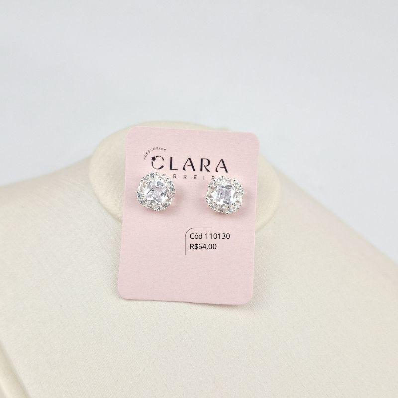 BRINCO ZIRCÔNIA QUADRADA ADORNADA 1 FILEIRA ZIRCONIA BAGUETE - 11MM - Banho de Prata