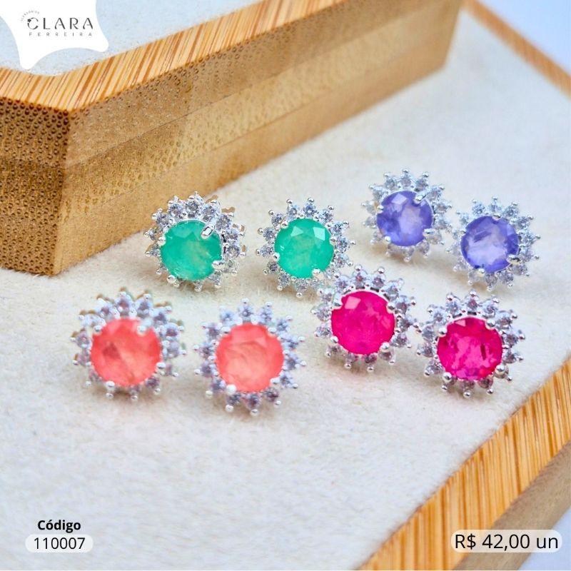 BRINCO ZIRCONIA REDONDA 4MM COLORIDA ADORNADA MICROZIRCONIAS - 4MM - Banho de Prata