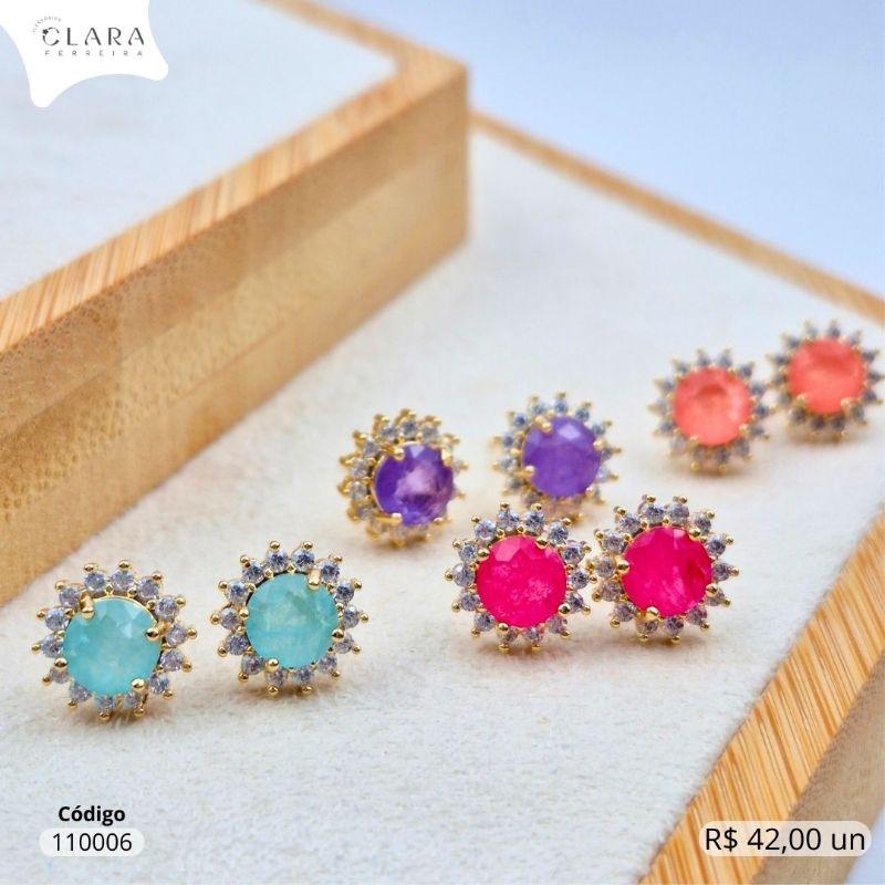 BRINCO ZIRCONIA REDONDA 4MM COLORIDA ADORNADA MICROZIRCONIAS - 4MM - Dourado
