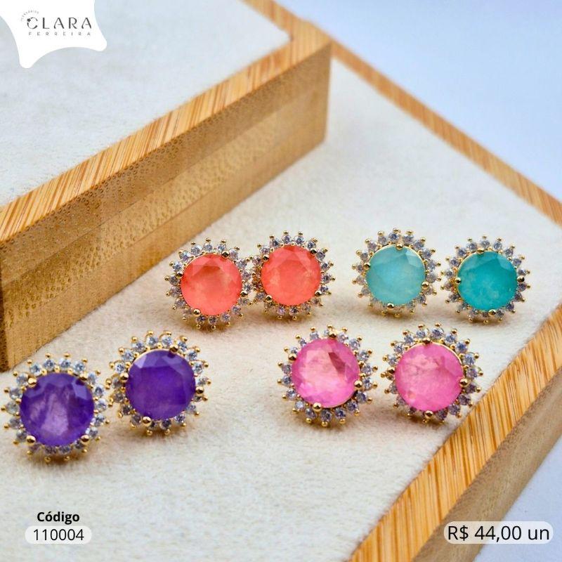 BRINCO ZIRCONIA REDONDA 6MM COLORIDA ADORNADA MICROZIRCONIAS - 6MM - Dourado