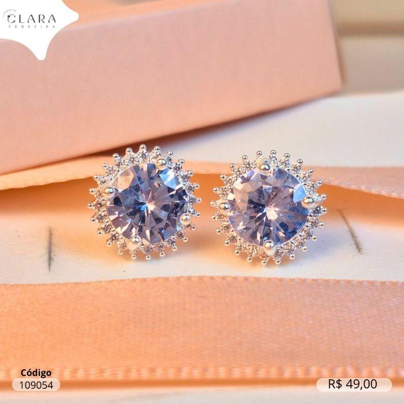 BRINCO ZIRCONIA REDONDA 8MM ADORNADA MICROZIRCONIAS  - Banho de Prata