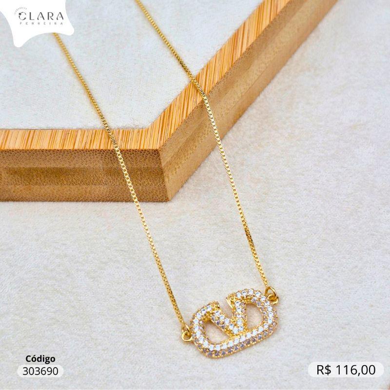 COLAR VENEZIANA C/ MANDALA LOUIS VUITTON MICROZIRCÔNIAS - 11MM - 45CM - Dourado