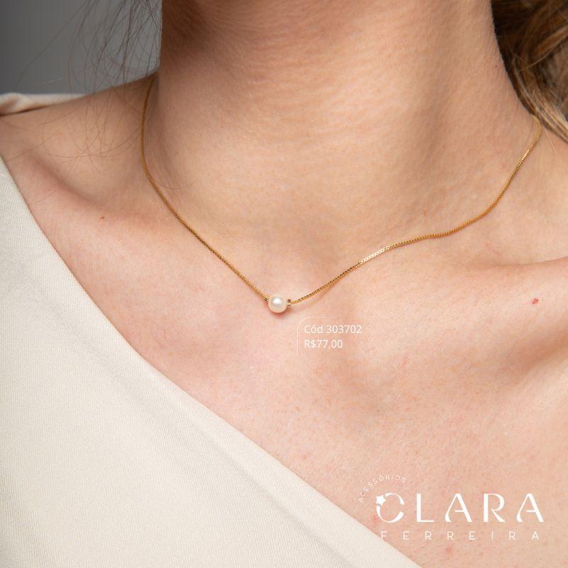 COLAR VENEZIANA C/ PEROLA 6MM FIXA - 45CM - Dourado