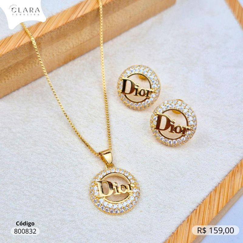 CONJUNTO VENEZIANA C/ PINGENTE E BRINCO MANDALA DIOR MICROZIRCÔNIAS - 15MM - 45CM - Dourado