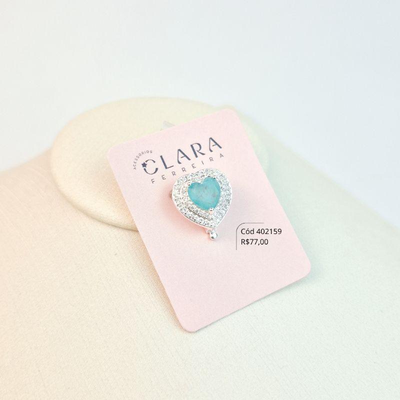 PINGENTE PIN ZIRCÔNIA CORAÇÃO 5MM ADORNADO 2 FILEIRAS MICROZIRCÔNIAS - 15MM - Banho de Prata