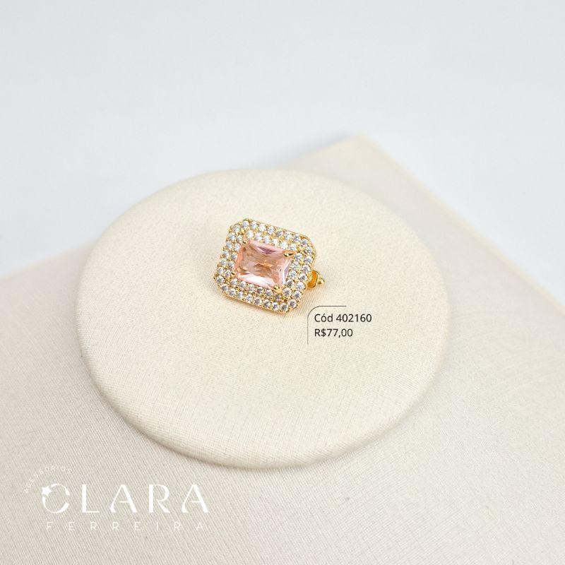 PINGENTE PIN ZIRCÔNIA RETANGULAR 9MM ADORNADO 2 FILEIRAS MICROZIRCÔNIAS - 16MM - Dourado