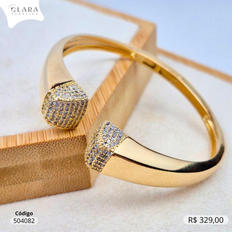 PULSEIRA BRACELETE RIGIDO C/ AS PONTAS MICROZIRCONIAS INSPIRAÇÃO CARTIER - Dourado