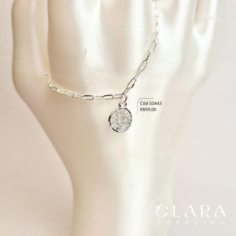 PULSEIRA ELOS C/ MANDALA ARVORE DA VIDA VAZADA COM FOLHAS MICROZIRCÔNIAS - 10MM - 17CM - Banho de Prata