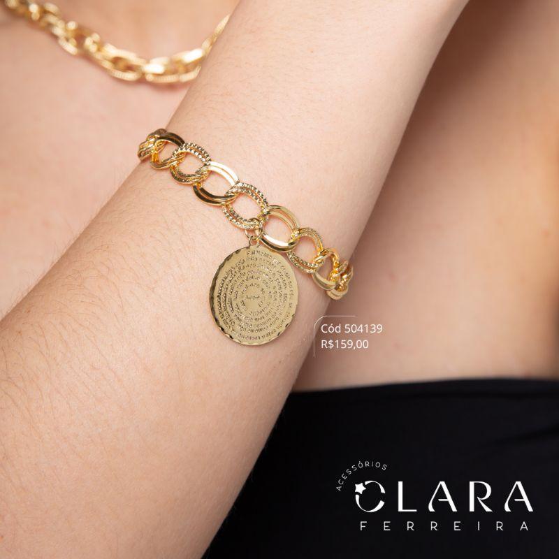 PULSEIRA ELOS DUPLOS JATEADOS C/ MELHADA REDONDA PAI NOSSO LISO - 25MM - 17CM - Dourado - PEÇA VENDIDA