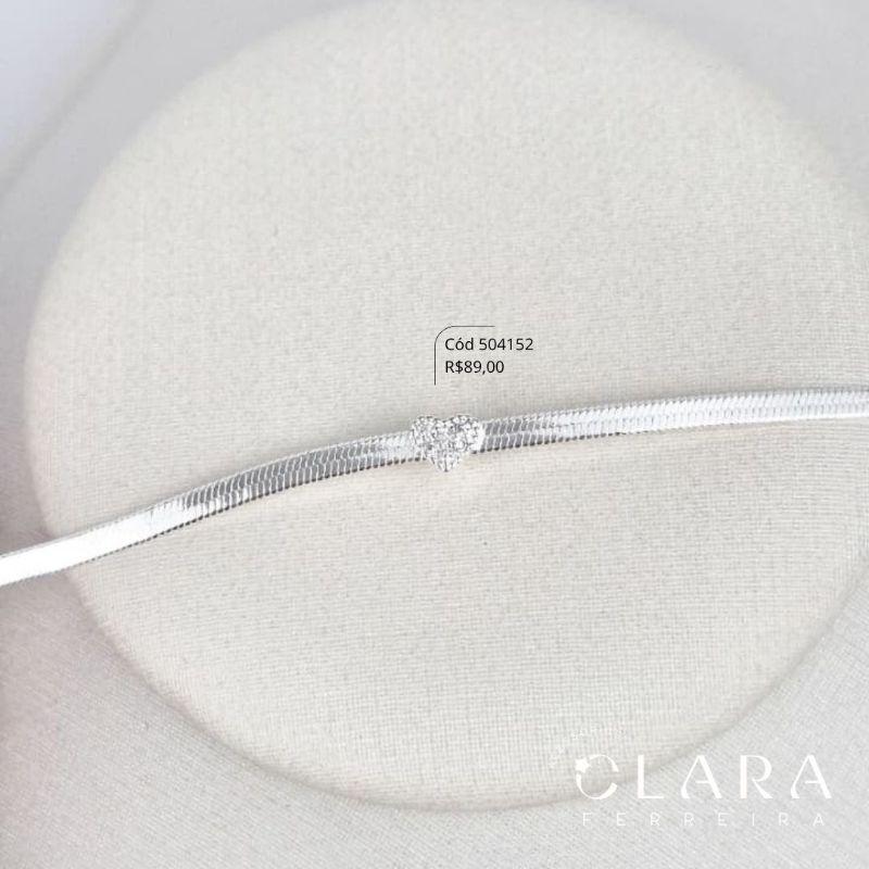 PULSEIRA FITA C/ CORAÇÃO MICROZIRCÔNIAS 4MM FIXO - 2MM - 17CM - Banho de Prata - PEÇA LIMITADA