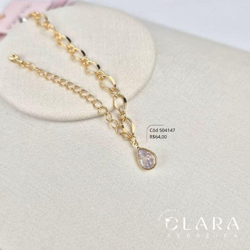 PULSEIRA GRUMET 1X1 C/ TIFFANY GOTA 8MM PENDURADA - 17CM - Dourado