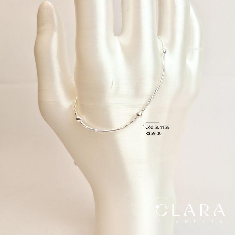 PULSEIRA PULSEIRA MALHA RABO DE RATO C/ BOLINHAS FIXAS - 17CM - Banho de Prata - LIMITADA