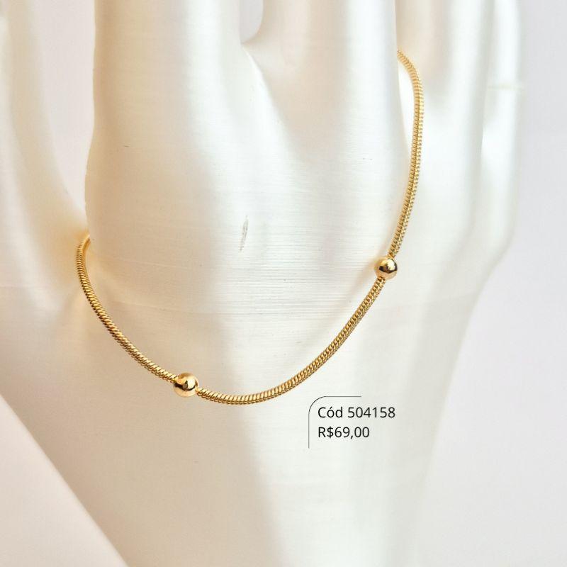 PULSEIRA PULSEIRA MALHA RABO DE RATO C/ BOLINHAS FIXAS - 17CM - Dourado