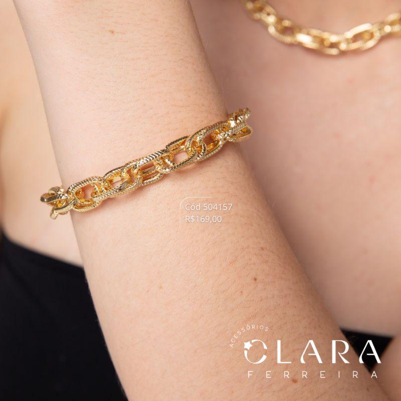 PULSEIRA PULSEIRA MAXI ELOS TRIPLOS CHATEADOS ENTRELAÇADOS - 17CM - Dourado - PEÇA VENDIDA