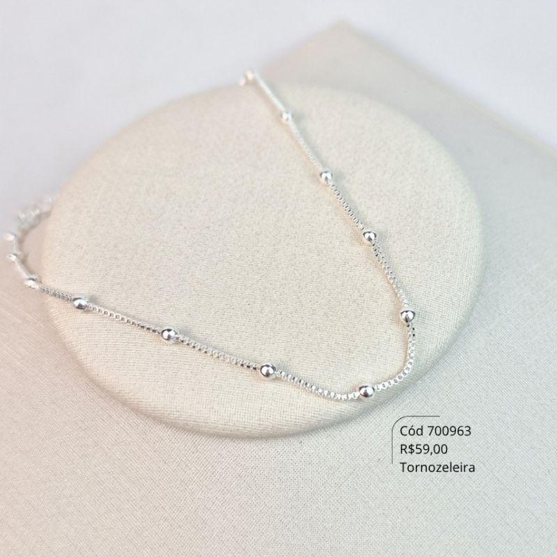 TORNOZELEIRA VENEZIANA C/ BOLINHAS - 22CM - Banho de Prata