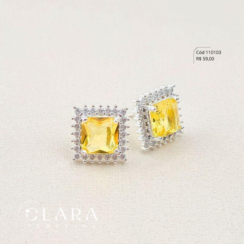 BRINCO ZIRCÔNIA QUADRADA 6MM ADORNADA MICROZIRCÔNIA - 12MM - Banho de Prata