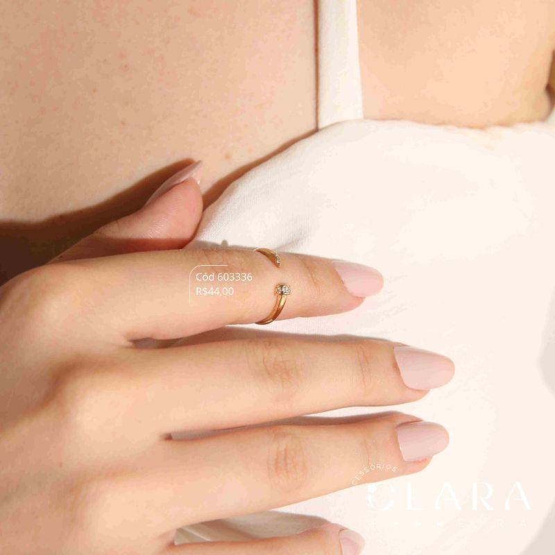 ANEL FALANGE ABERTO PREGO C/ PONTAS MICROZIRCÔNIAS - INSPIRAÇÃO CARTIER - Dourado
