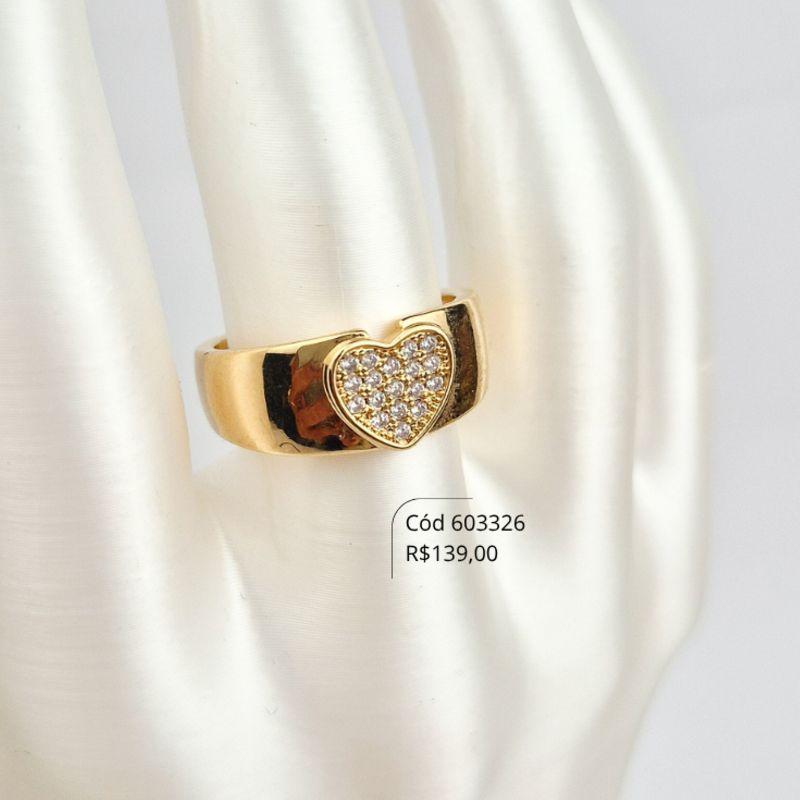 ANEL LISO C/ CHUVEIRINHO CORAÇÃO MICROZIRCÔNIAS - Dourado