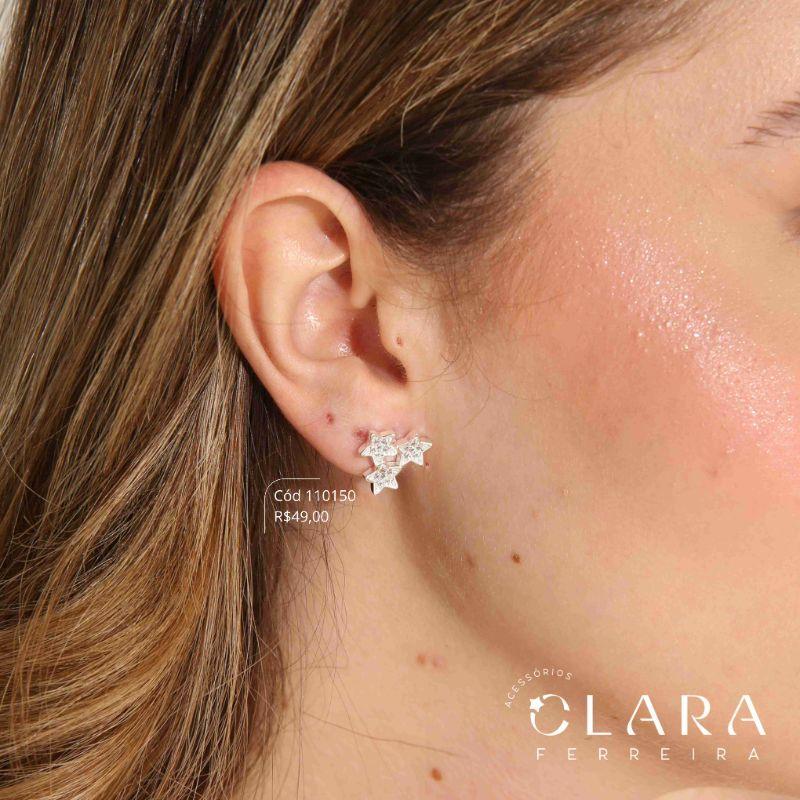 BRINCO 3 ESTRELAS MICROZIRCÔNIAS - 14MM - Banho de Prata