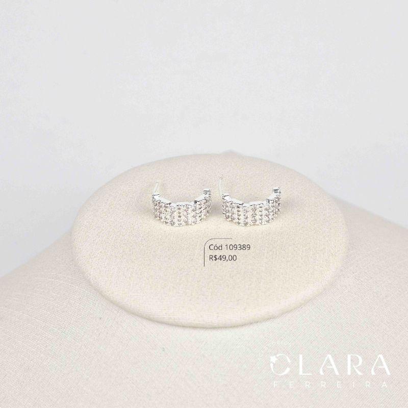 BRINCO ARGOLINHA CLICK 4 FILEIRAS MICROZIRCONIAS - 13X6MM - Banho de Prata