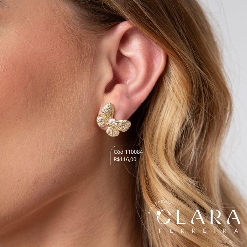 BRINCO BORBOLETA MICROZIRCÔNIAS - 19MM - Dourado - PEÇA VENDIDA