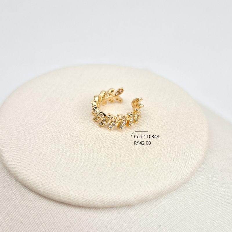 BRINCO PIERCING FAKE FOLHAS MICROZIRCÔNIAS - 5MM - Dourado - LIMITADA