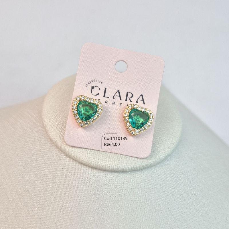 BRINCO ZIRCÔNIA CORAÇÃO COLORIDA 6MM ADORNADA 1 FILEIRA MICROZIRCÔNIAS - 11MM - Dourado